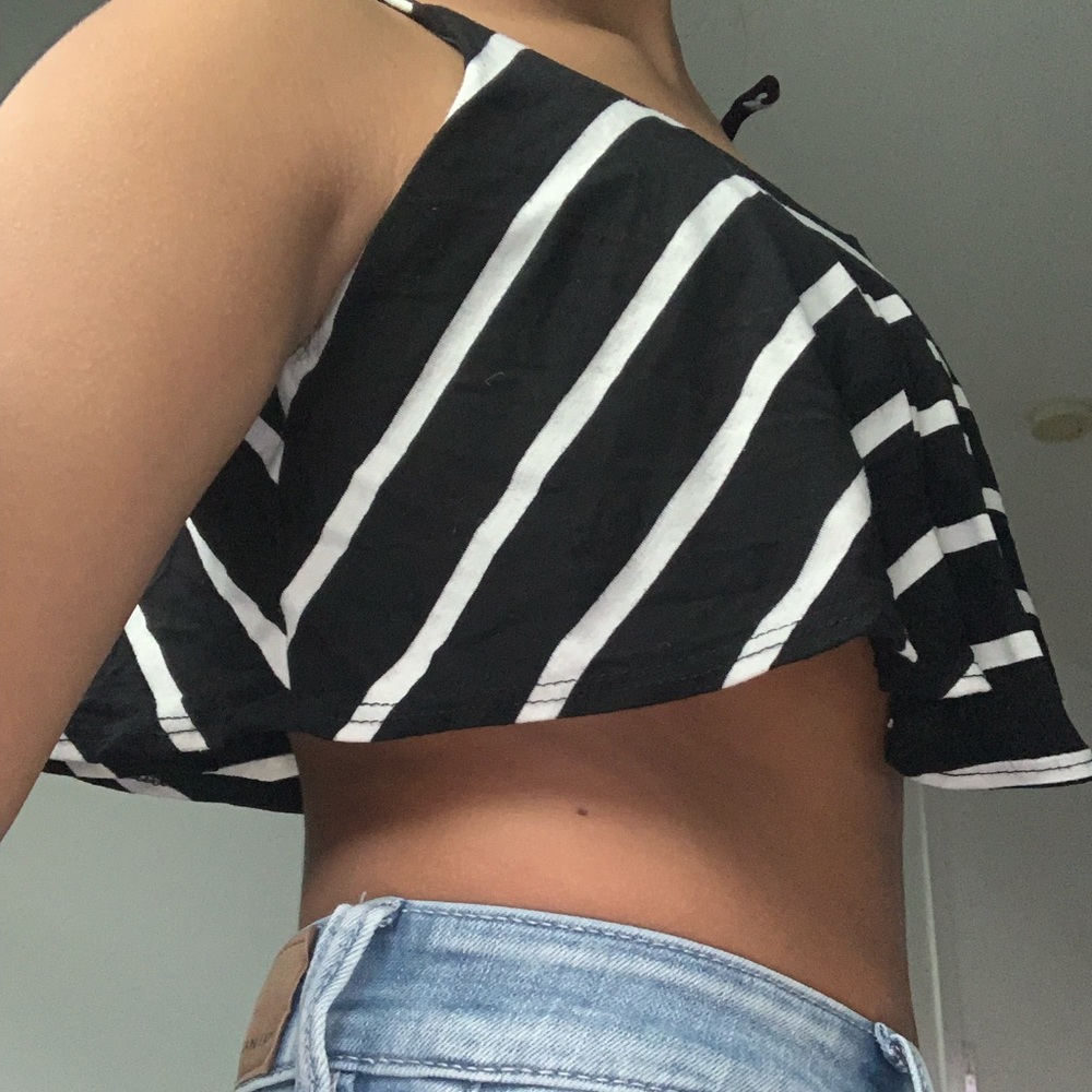 White and Black striped crop top